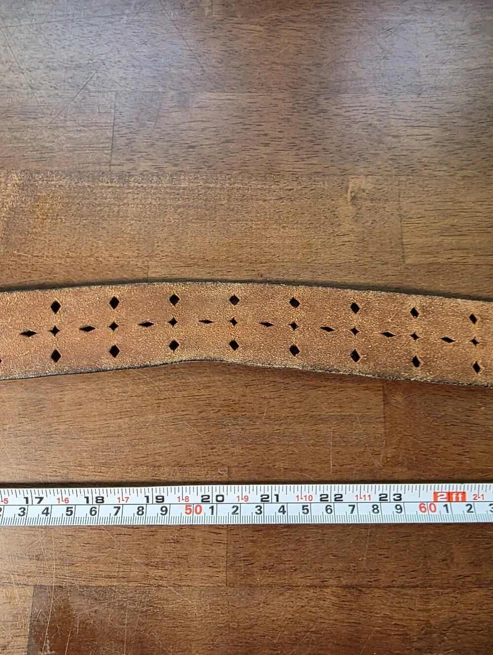 Levi's Distressed Brown Leather Belt Perforated Geometric Cutout Size 34 Grunge